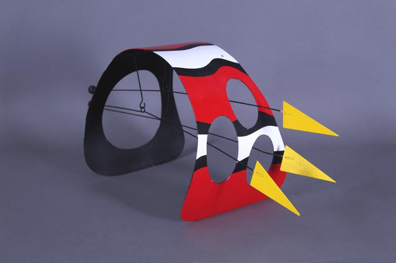 Brad Howe (b. 1959) California: RED BLACK AND WHITE STRIPED ARCH WITH THREE BALANCING ARROWS, cut and painted metal sculpture, signed, 9 x 20 x 7 ¾”. Acquired directly from artist by current owner.