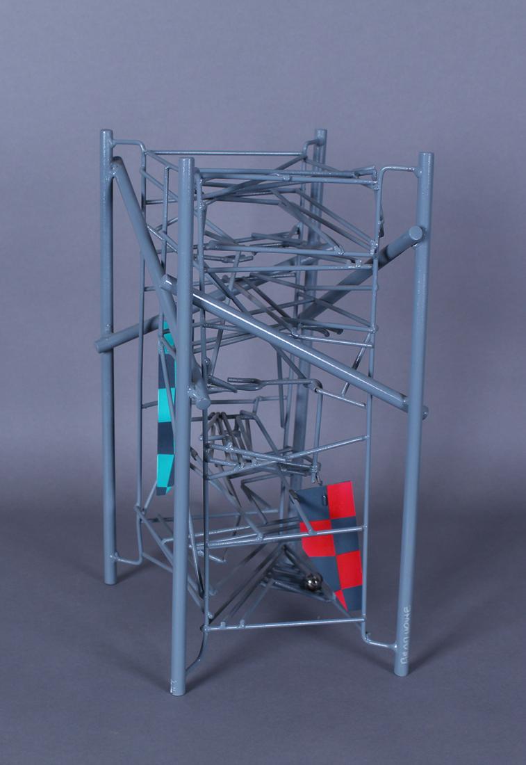 Brad Howe (b. 1959) California: BALL TRACK TOWER, cut and painted metal sculpture, signed, 14 x 9 x 8”. Acquired directly from artist by current owner.