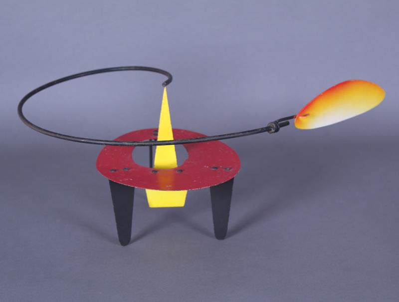 Brad Howe (b. 1959) California: RED OVAL WITH YELLOW RED TAIL SWIRL, cut and painted metal sculpture, signed, 7 x 10 x 16”. Acquired directly from artist by current owner.