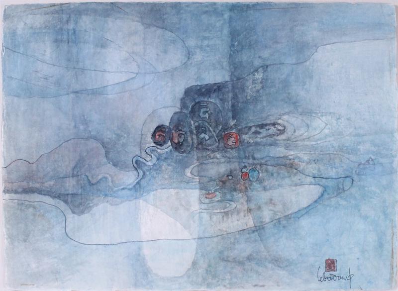 Lebadang (1921-2015) French/ Vietnamese: UNTITLED, watercolor on paper, signed and stamped lower right, 22 ½ x 30”, frame 29 ½ x 37” ½”. Provenance: Circle Fine Art.