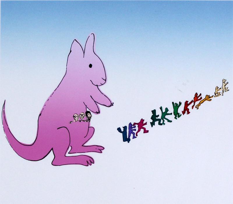 John Lennon (1940-1980) & Yoko Ono (b. 1933): KANGEROO from This is My Story Both Humble and True series, 1987, color screenprint, signed in pencil by Yoko Ono, with John Lennon chop mark and red character mark, numbered 236/300, published by Bag