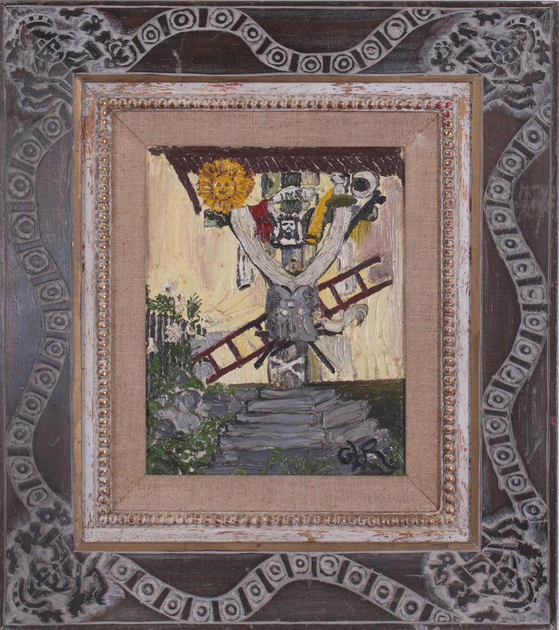Gladys Lloyd Robinson (1895-1971) New York California: INCA CROSS, oil painting on canvas board, signed lower right, 12 x 9”, hand-carved frame 21 x 18 ½”. Provenance: Associated American Artist’s New York City.