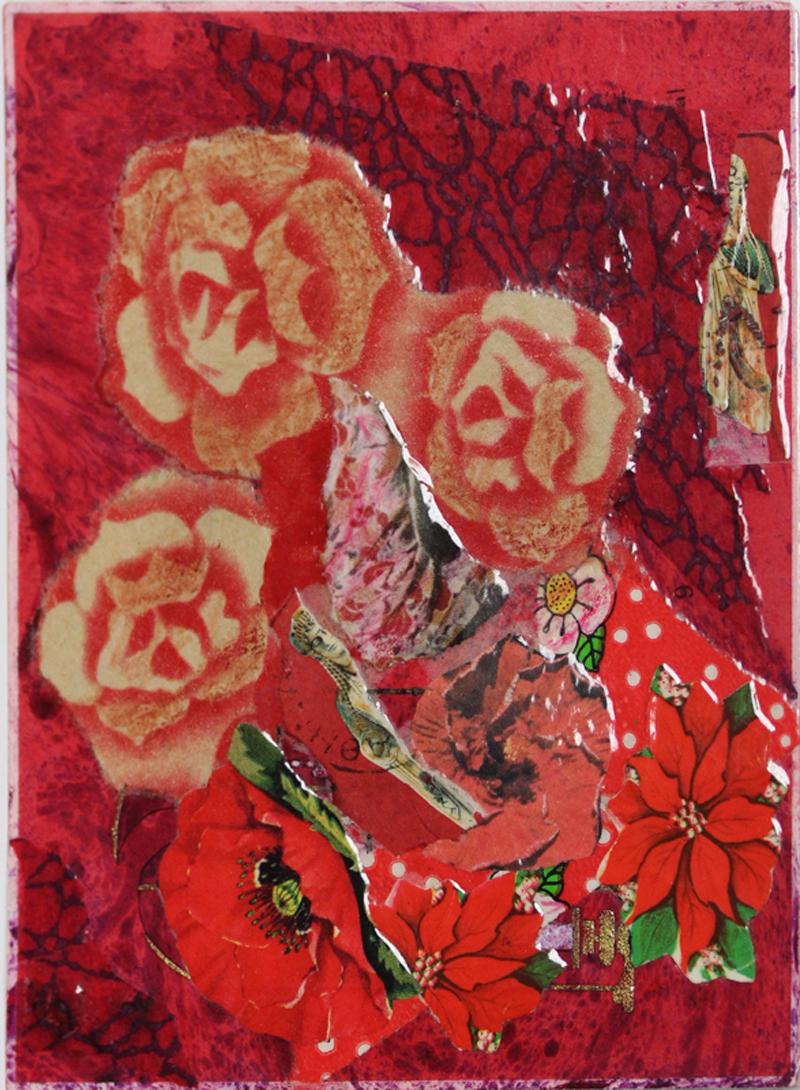 Betye Saar (b. 1926) California: RED FLOWERS & FISH, 1976, two-sided collage, signed and dated, 5 x 4”. Provenance: Acquired directly from artist by present owner, a lifelong friend of the artist.