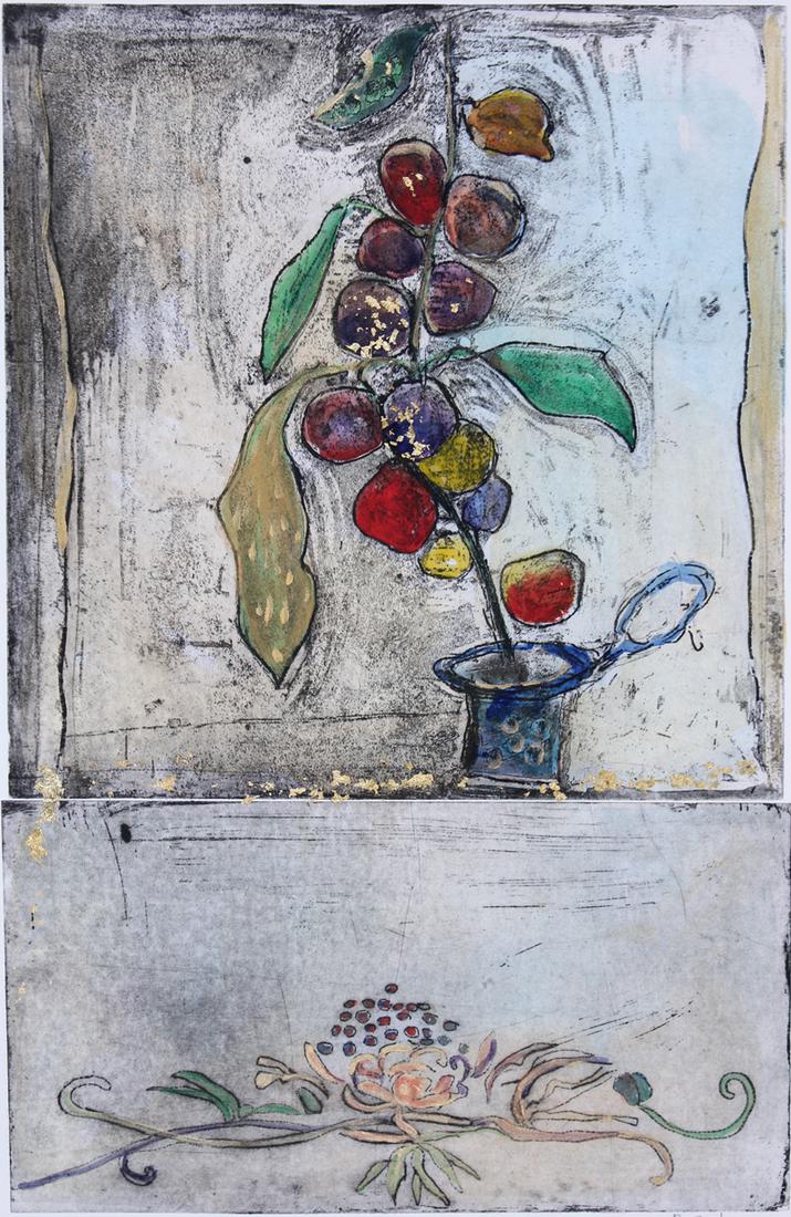 Bracha Guy (b. 1948) Israel: UNTITLED, hand watercolored multi-plate etching, signed in pencil, sheet 30 x 22”. Gallery Retail $600