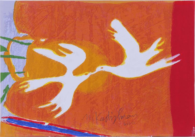 Menashe Kadishman (1932-2015) Israel: DOVES OF PEACE, color screenprint, signed in pencil, numbered 67/150, sheet 13 x 18 ¾”. Gallery Retail $200