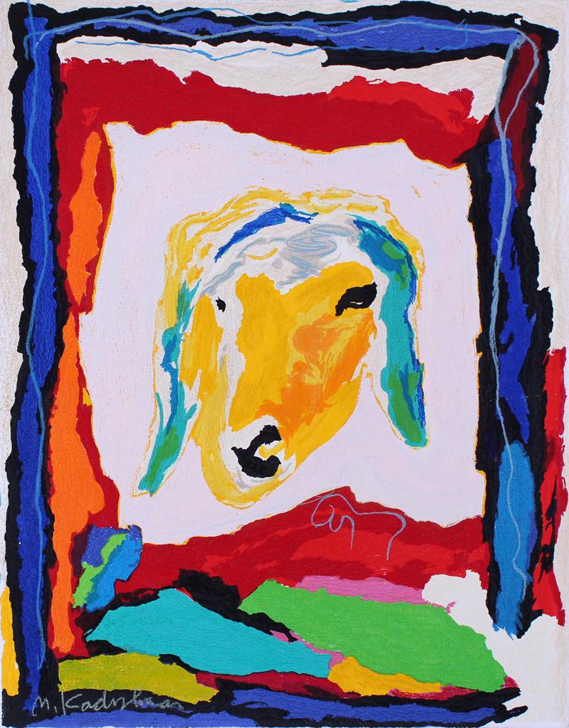 Menashe Kadishman (1932-2015) Israel: SHEEP PORTRAIT, color screenprint, signed in green crayon, numbered 44/99, sheet 33 ¼ x 25 ¼”. Gallery Retail $450