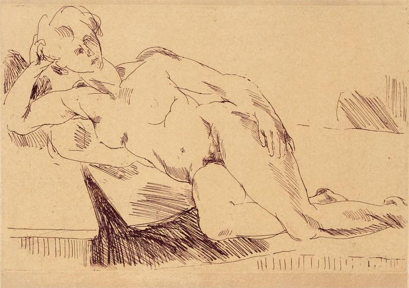 Sidi Rothenberg (20th Century) Israel: RECLINING NUDE, color etching, signed in pencil, numbered 5/25, sheet 14 ¾ x 20 ¾”. Gallery Retail $150
