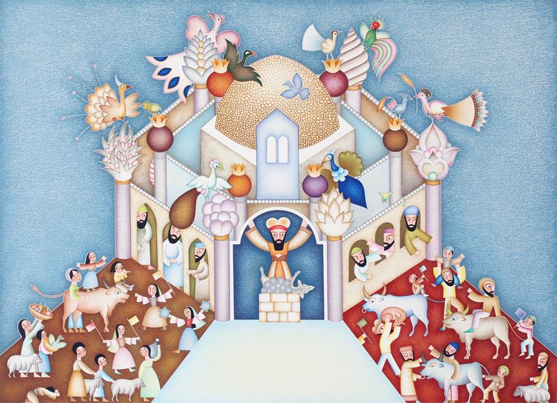 David Sharir (b. 1939) Italy/ Israel: TEMPLE OF SOLOMON, color lithograph, signed in pencil, numbered 189/400, sheet 24 ¾ x 34 ½”. Gallery Retail $400