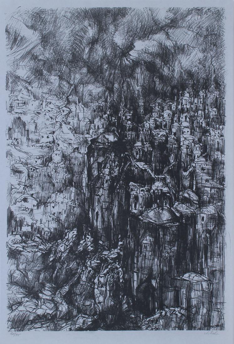 Anna Ticho (1894-1980) Czech Republic: JERUSALEM, lithograph, signed in pencil, numbered 61/75, sheet reduced to 24 ¾ x 16 ½”. Gallery Retail $1000