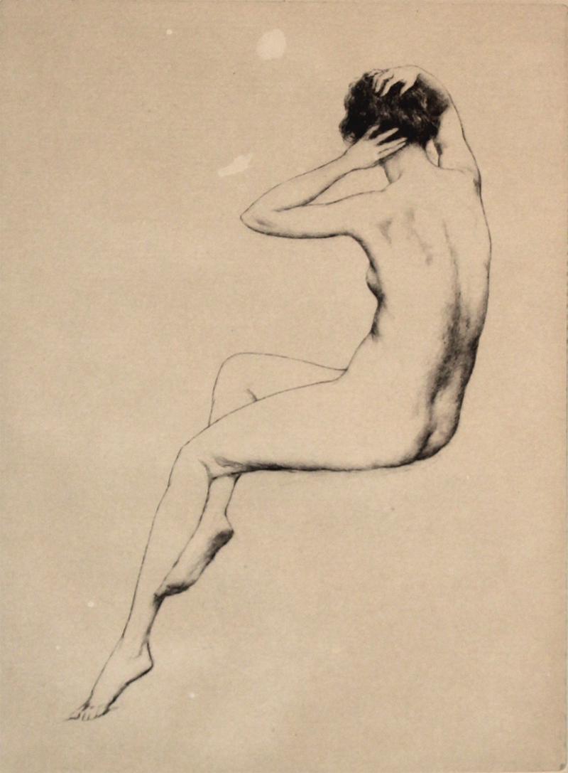 Warren B. Davis (1865-1928) American: BACKSIDE NUDE, etching, signed in pencil, plate 8 x 6”, sheet 14 x 10 7/8”.