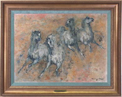 Denes De Holesch (1910-1983) New York/ Hungary: HORSES, oil painting on canvas, signed lower right, 20 x 29”, frame 29 x 36”.