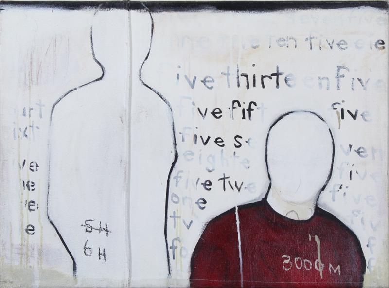 Matthew Heller (b. 1974) Boston: LEAVING 6h 300m, 2000, acrylic painting on canvas, signed lower left, signed and dated and title on verso, 23 ¾ x 31 ¾”.