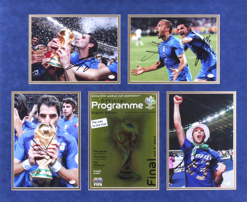 Sports Memorabilia: WORLD CUP 2006 GERMANY, autographed color prints by the Italian team, published by OnlineAuthentics.com, with certificates of registration on verso, overall 30 ¼ x 36” including frame.