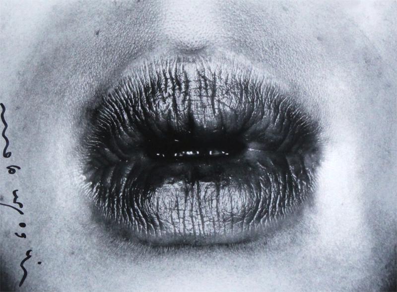 Nobuyishi Araki (b. 1940) Japanese: LIPS, gelatin silver print, signed and annotated in marker left side, image 8 ½ x 11 ½Â”, sheet 12 x 15Â”, frame 14 x 17Â” with glass.