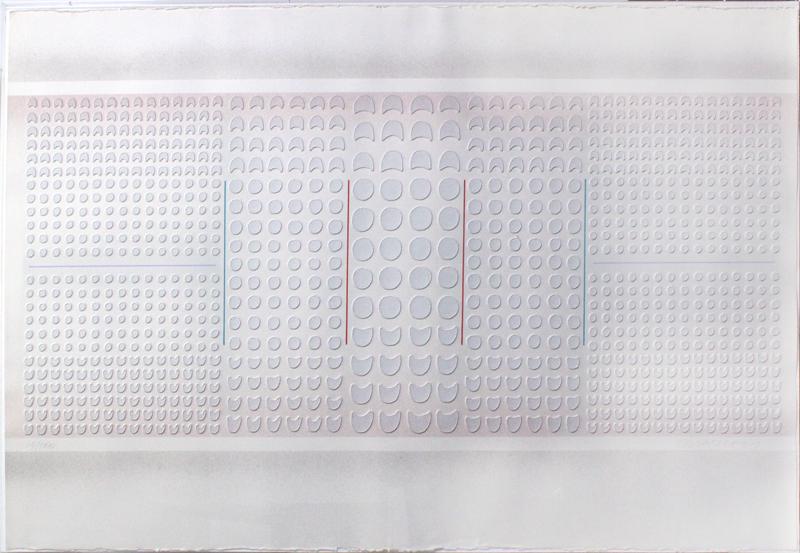 Paul Maxwell (1925-2015) Texas/ California: 698, 1980, pigmented cast paper multiple, signed lower right, numbered 14/150 lower left, 41 x 61” including Plexiglas frame.