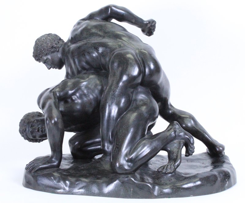 after Antonio Canova (1757-1822) Italian: THE WRESTLERS, cast bronze sculpture with patina, with artistÂ’s name in design, 16 ¼ x 20 x 11 ½Â”, weight approximately 61 pounds. From a private collection Westside Los Angeles 
