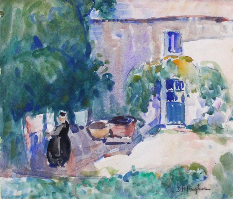 Daisy Hughes (1882-1968) Californian: SUNNY DAY IN BRITTANY, watercolor on paper, signed lower right, sight 13 ½ x 15 ½Â”, frame 25 x 29Â” with glass. Provenance: Antal Fine Art.