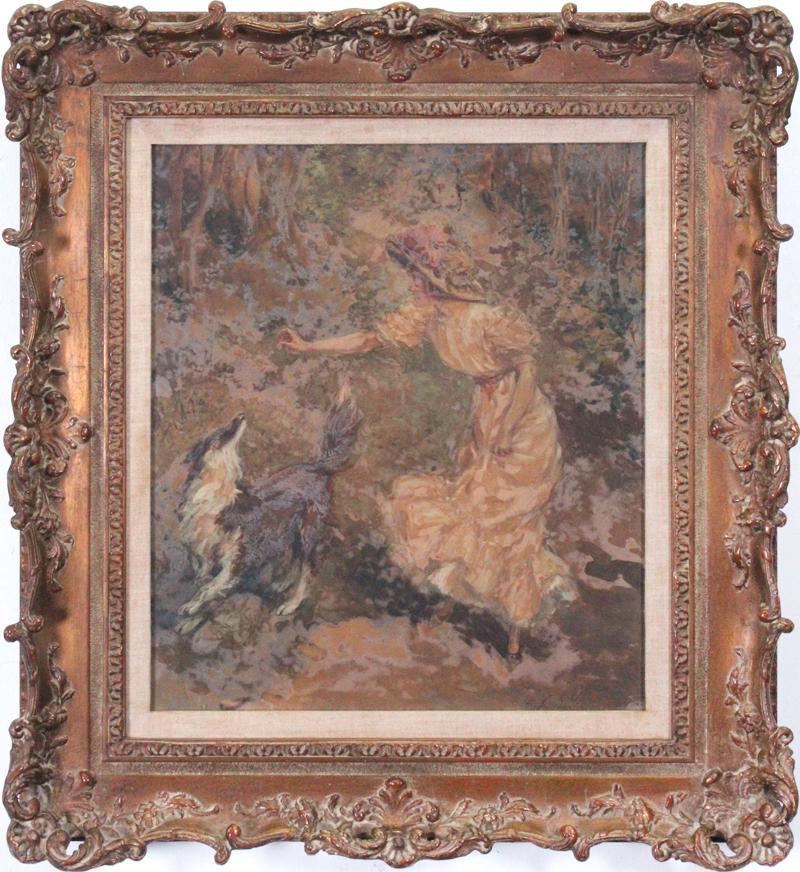 Martin Justice (1869-1961) Illustrator California/: LOVE’S INTERPRETERS, 1910, tempera on illustrator’s board, signed and dated lower right, publisher’s stamp and instructions for publication on verso, 18 ½ x 16”, frame 26 ½ x 24 x 3”.