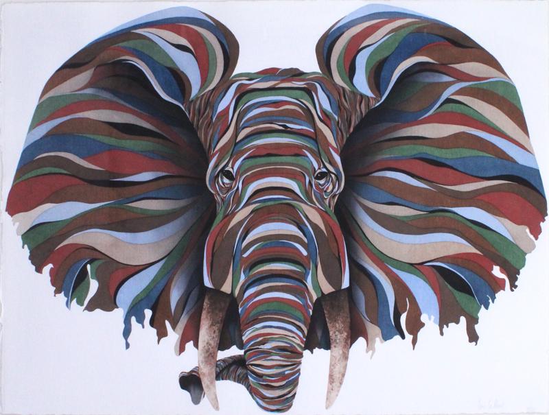 Lori Lamont (b. 1968) California: ELEPHANT, watercolor on paper, signed lower right, sheet 29 ½ x 41 ½”, frame 43 x 55”.