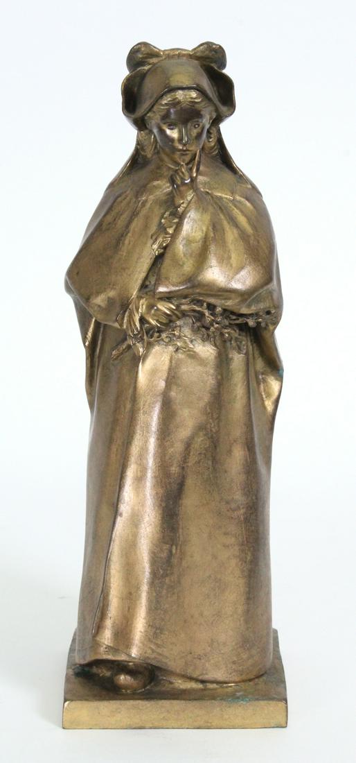 Henri Luis Levasseuer (Lavasseur) (1853-1934) French: ALSACIENNE, cast bronze sculpture, signed, 13 ¼ x 4 ¾ x 4 ½”. From a private collection Westside Los Angeles & Chicago.