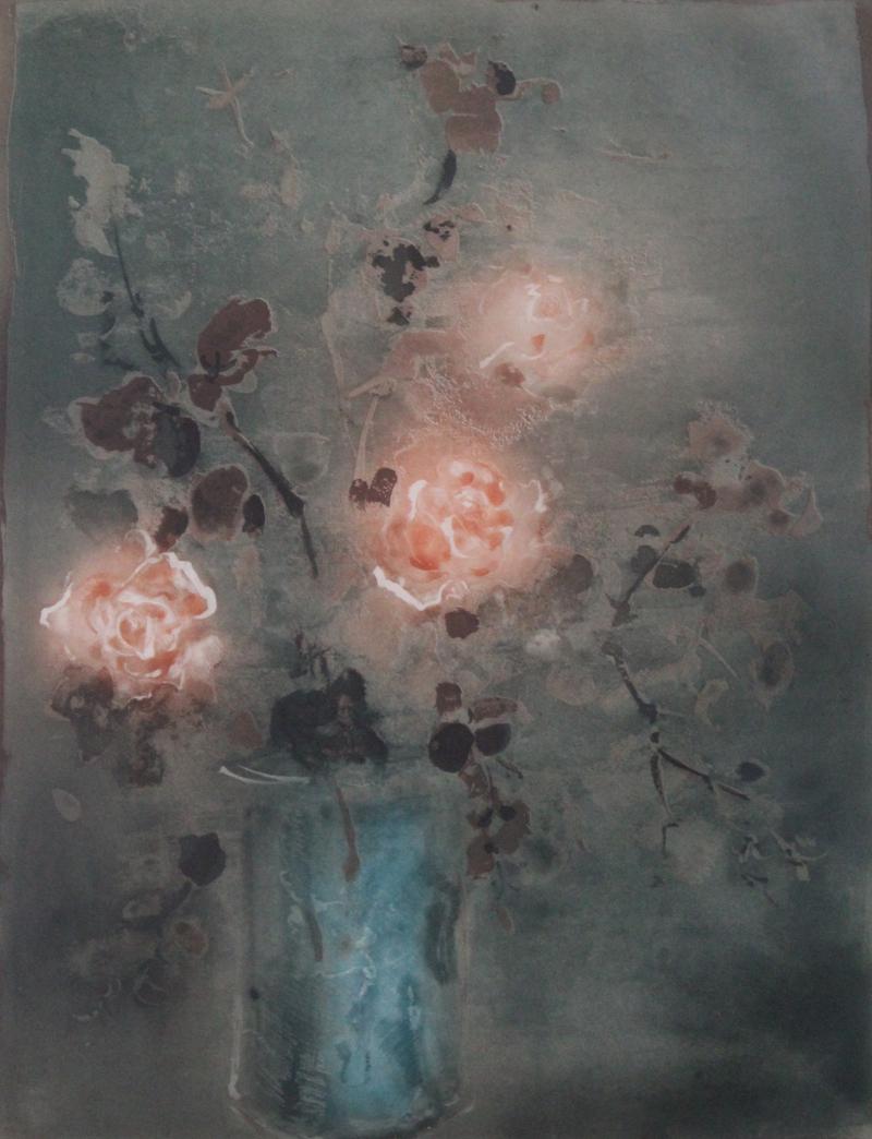 Kaiko Moti (1921-1989) Indian: FLORES I (L. pg. 60), 1968, color aquatint etching, signed in pencil and inscribed EA (artist’s proof), image 19 ½ x 15 ½”, full margins, frame 33 ½ x 27 ½”.