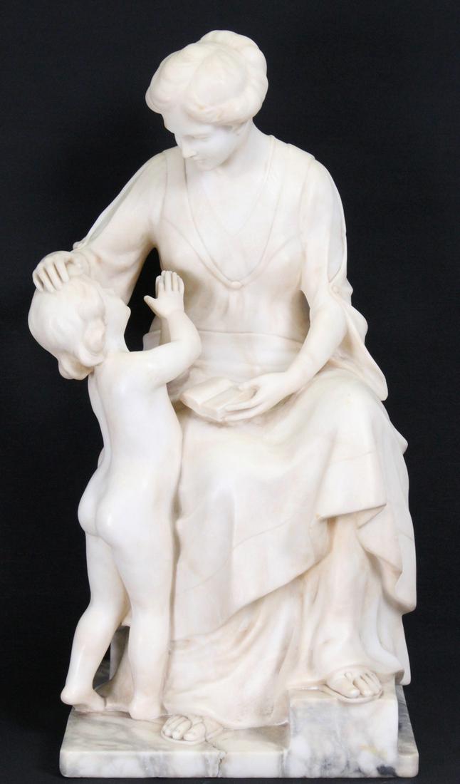 Professor Otto Poertzel (1876-1963) German: MOTHER & CHILD, carved marble sculpture, signed on backside, 20 x 10 x 10 ½”, weight 63 pounds. From a private collection Westside Los Angeles & Chicago.