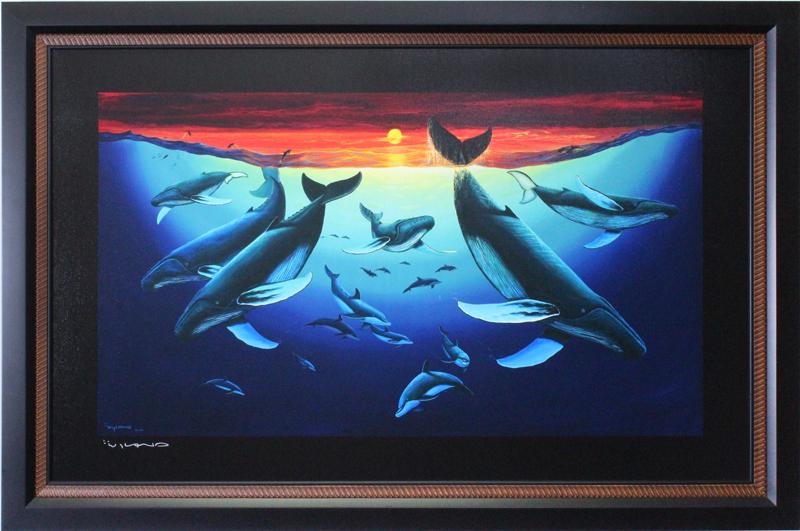 Robert Wyland (b. 1956) California Hawaii: OCEANS, 2010, color giclee on canvas with hand-accenting, signed lower left, numbered A/P 1/200 (artist’s proof) on verso, overall 34 x 51” including frame, with a book of the artist. Provenance: 