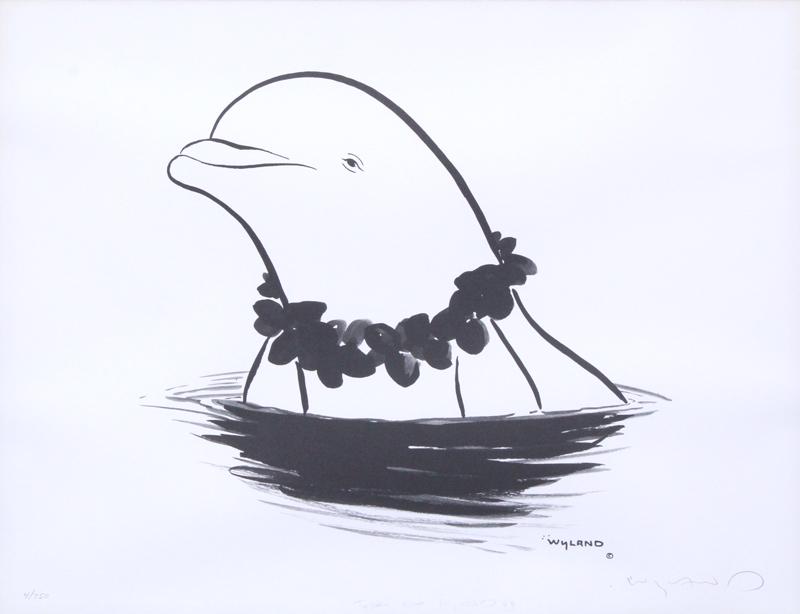 Robert Wyland (b. 1956) California Hawaii: ALOHA DOLPHIN, lithograph and offset lithograph, signed in pencil, numbered 4/750, inscribed lower center, sheet 18 x 23”, frame 28 x 33”. Provenance: Wyland Galleries.