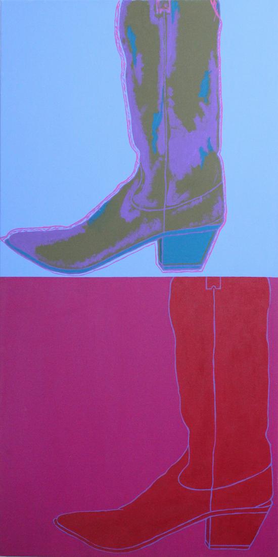 Elizabeth Dekker-Duart (20th Century) California: TWO BOOT, 1990, acrylic painting on canvas, artist’s label on verso, 48 x 24”.