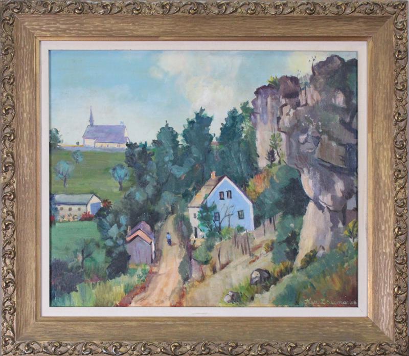 Kenneth L. Euans (1884-1966) California: RURAL SCENE, 1956, oil painting on Masonite, signed lower right, 20 x 24”, frame 26 ¾ x 30 ½ x 2 ¾”.