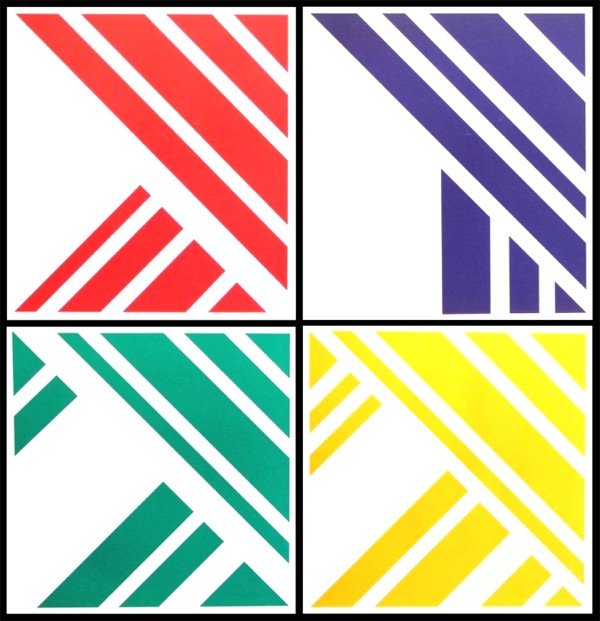 Florence Arnold (20th Century) (four): GREEN; PURPLE; YELLOW; RED, four color screenprints, each signed in pencil, from the numbered editions 25, image 21 ½ x 21 ½", full margins.