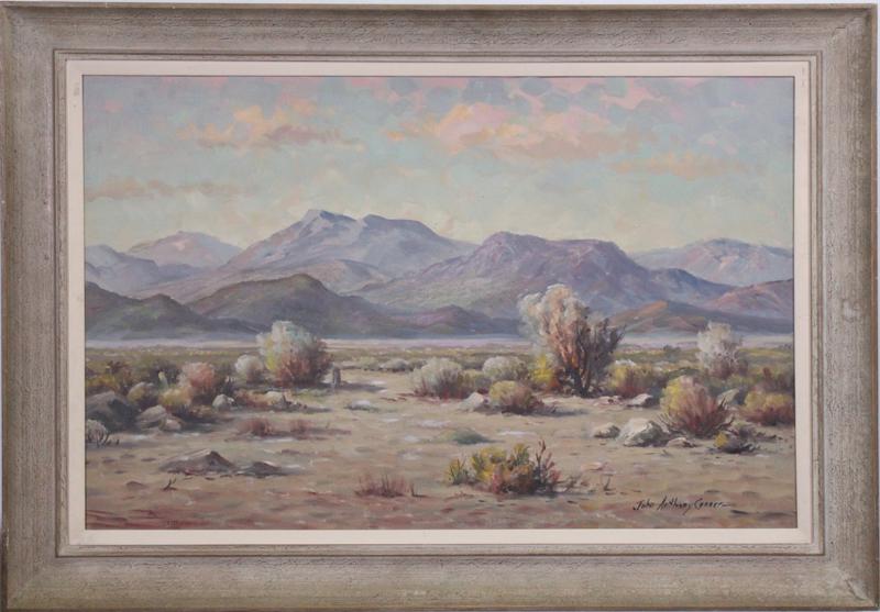 John Anthony Conner (1892-1971) California: DESERT – PALM SPRINGS, oil painting on canvas, signed lower right, 24 x 36”, frame 31 x 43 ¼ x 3”.