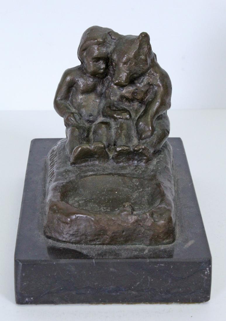 Edwin Willard Deming (1860-1942) New York: BEAR SITTING WITH CHILD, cast bronze sculpture with golden brown patina, signed, numbered 9/100, with Fenn Foundry mark, 4 ¼ x 5 ½ x 3 ½” with marble base. From the estate of Elme