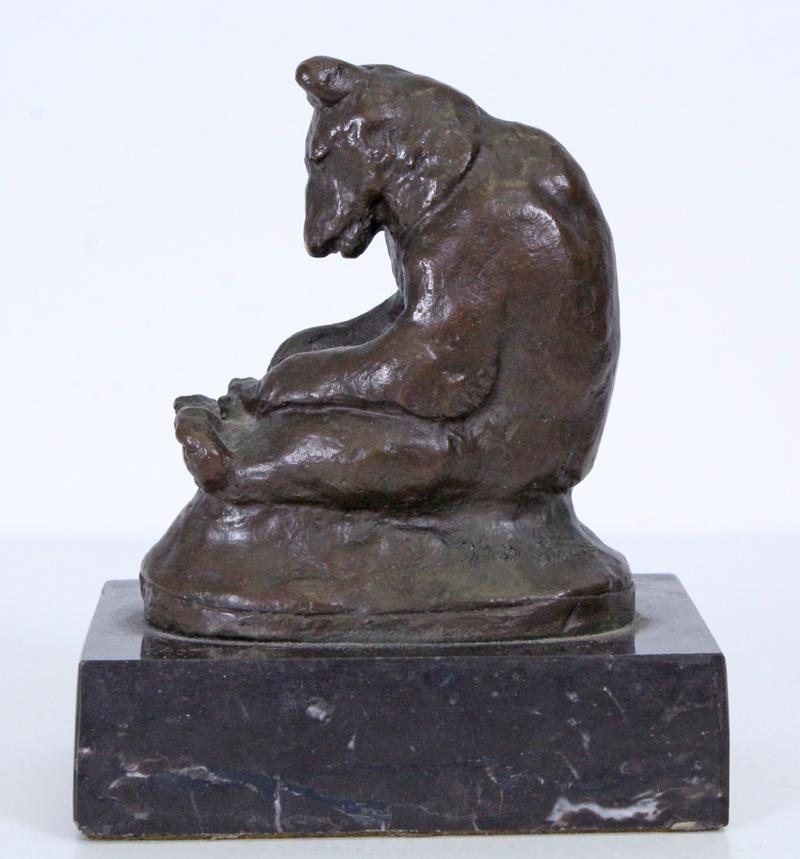 Edwin Willard Deming (1860-1942) New York: BEAR WITH FISH, cast bronze sculpture with golden brown patina, signed, numbered 9/100, with Fenn Foundry mark, 4 ¼ x 3 ½ x 2 ½” with marble base. From the estate of Elmer Baker.