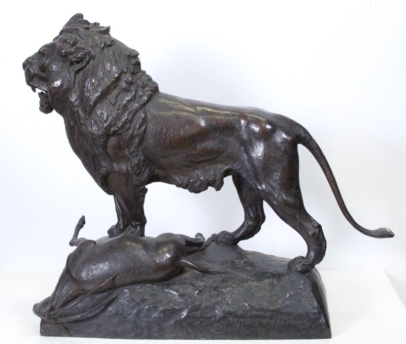 Eli Harvey (1860-1957) New York California: LION, 1908, cast bronze sculpture, signed and dated and copyrighted, 23 ½ x 27 x 11”, weight 54 pounds.