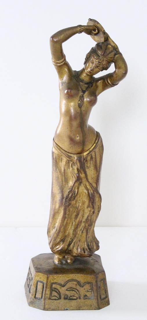 Andre De Manneville (19 th / 20 th Century) French: DANCER WITH TAMBOURINE, cast bronze sculpture, signed, 11 x 4 x 3.