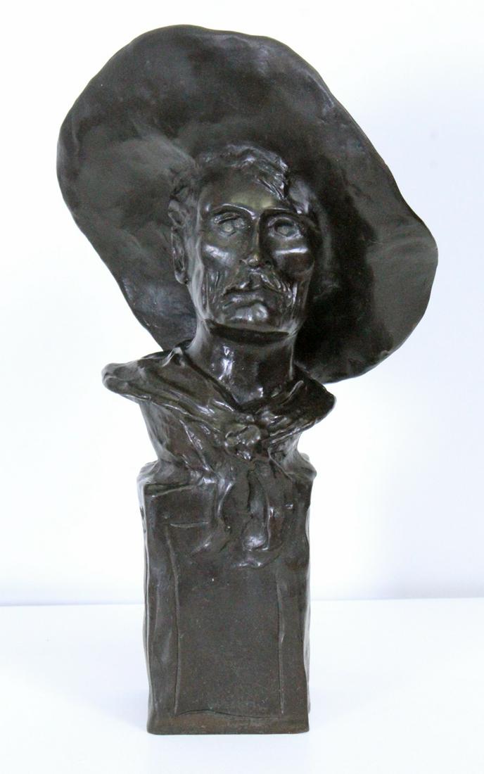after Frederic Remington (1861-1909) American: SERGEANT, cast bronze sculpture with dark brown patina, signed in the design, Heikka Foundry 1982 stamp, numbered 79/850, size 10 ½ x 6 x 4”. From the estate of Elmer Baker.