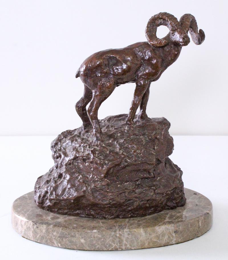 Charles Marion Russell (1864-1926) American: BIG HORN SHEEP, cast bronze sculpture, initialed in design, with marble base 9 x 8 x 6”.