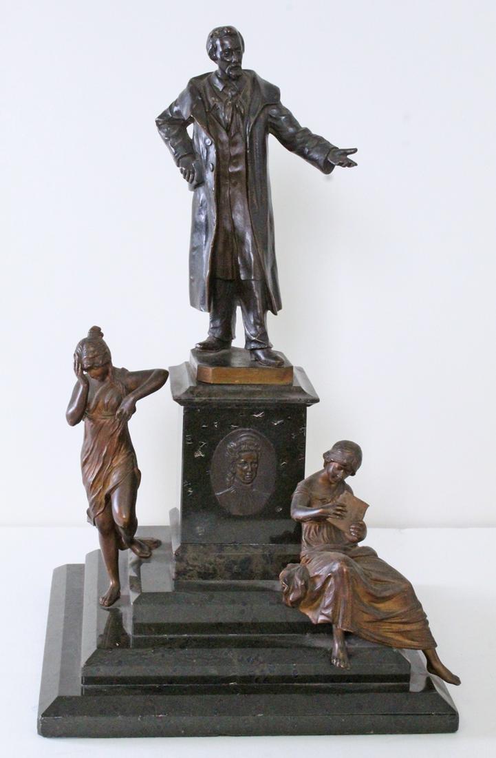 Helmuth Schievelkamp (1849-1890) German: UNTITLED (Emile Zola?), cast bronze and marble sculpture, signed, 15 ½ x 9 x 9 ¼”.