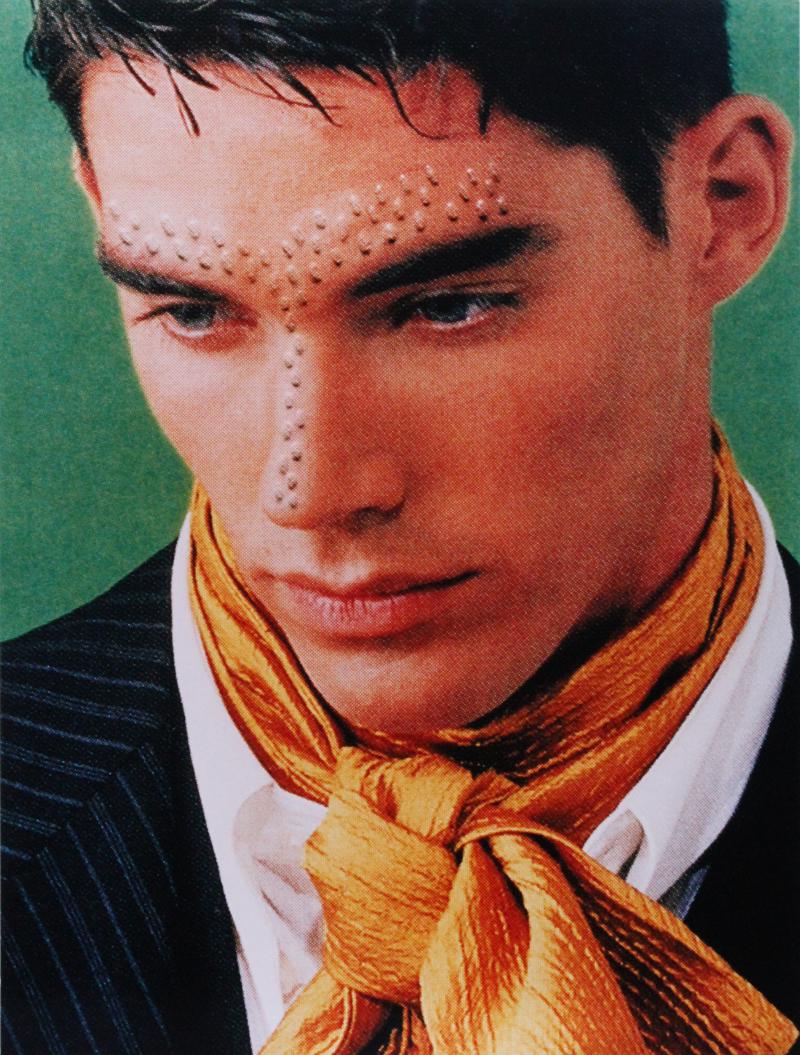Daniele Buetti (b. 1955) Swiss: MAN WITH GOLD TIE from Looking for Love Series, 1997, altered photograph on aluminum, signed and inscribed and numbered 1/3 in marker on verso, 31 ½ x 23”. Provenance: ACE Gallery, Los Ange