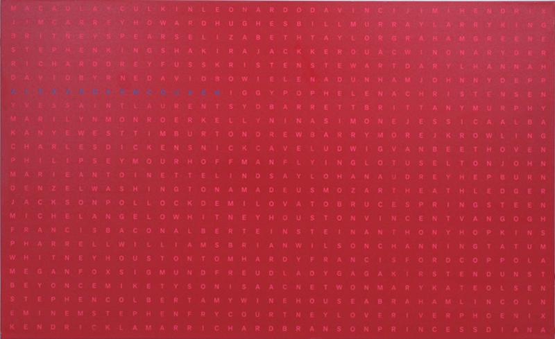 Contemporary Text Artist Unidentified: ALEXANDER MCQUEEN, acrylic painting on canvas, with artist’s applied tape cipher on verso, 36 x 60”.