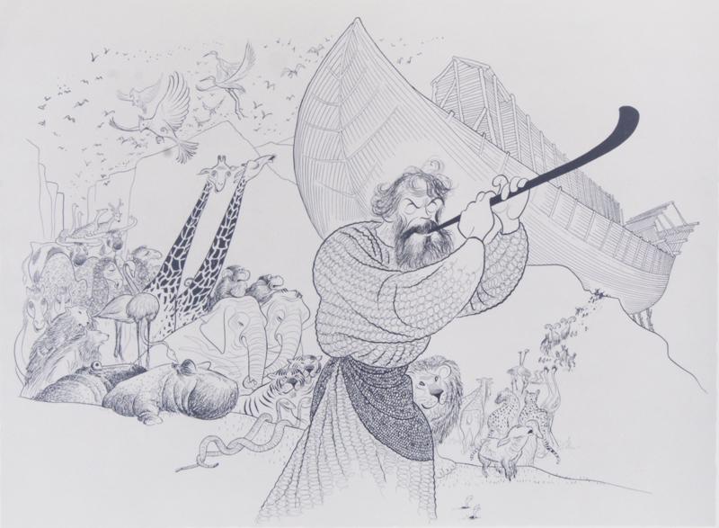 Al Hirschfeld (1902-2003) New York Missouri: NOAH (John Huston), lithograph, signed and numbered 14/250 in pencil, image 15 ½ x 21”, full margins, discardable frame 22 x 27” with non-glare glass.