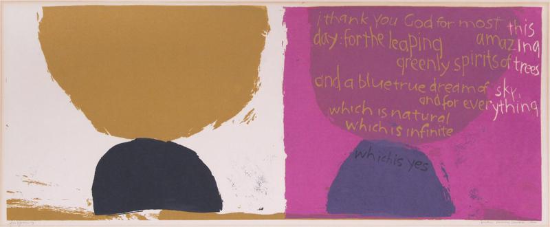 Sister Corita Kent (1918-1986) California: FOR SPRING, color screenprint, signed and inscribed and titled in pen, image 8 ¾ x 22”, sheet 10 ¼ x 25 ½”.