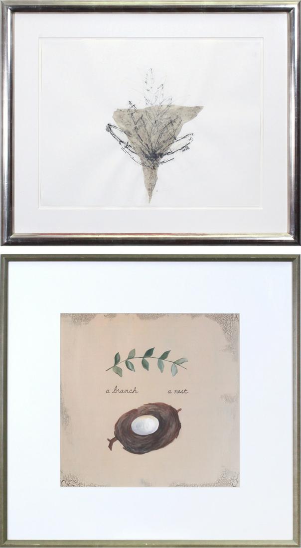 Katrien Maenhout (b. 1959) European; Alisa Garrett: CUPPED, 1996, paint, ink and collage on paper, signed and dated lower center, with red stamp on verso slightly visible on recto, sheet 18 x 24”, frame with Plexiglas 27 x 33”; Alisa Garret
