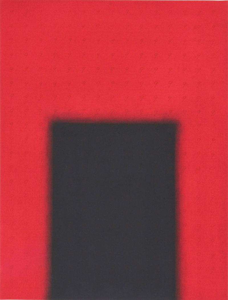 Eric Orr (1939-1998) California: CRAZY WISDOM RED, 1989, color aquatint etching, signed and dated and numbered H. C. 2/3 (hors commerce) in pencil aside from the numbered edition 50, published by Ediciones Poligrafa, image 16 ½