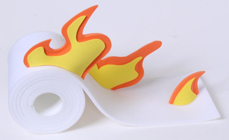Vincent James (20th Century) British: FLAMING TOILET ROLL, 2001, multi-color Styrofoam sculpture, artist’s mark lower left?, 9 x 14 ½ x 5 ½”. Provenance: ACE Gallery, Los Angeles; Gallery Price $2500.