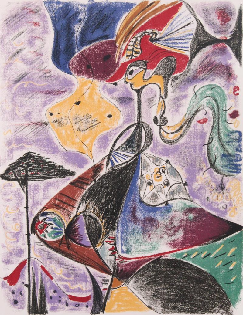 Andre Masson (1896-1987) French: UNTITLED, color lithograph, signed and numbered 75/125 in pencil, sheet 29 ¾ x 21 ¾”, Plexiglas frame 30 ¼ x 22 ¼”.