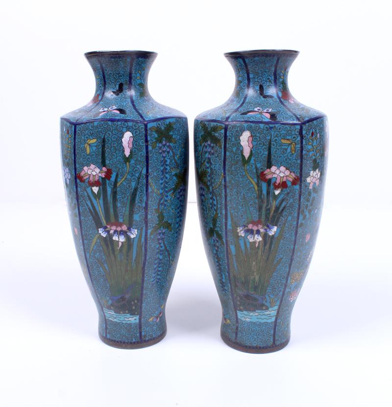 Japanese Cloisonne Hexagonal Vases (19th / 20th (1 of 3)