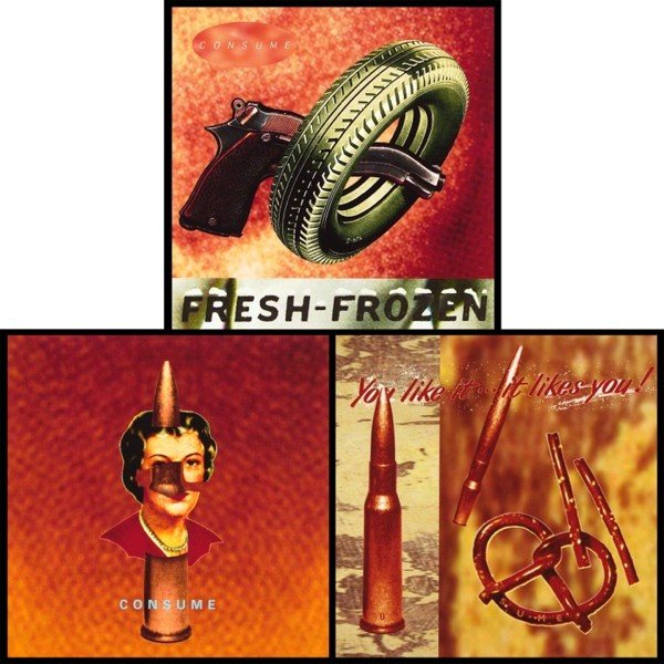 Bill Barminski (20th Century) American (three): CONSUME, set of three color iris prints, signed and inscribed 'OK to print' on verso, image 18 x 18", printed by Muse X. (3)