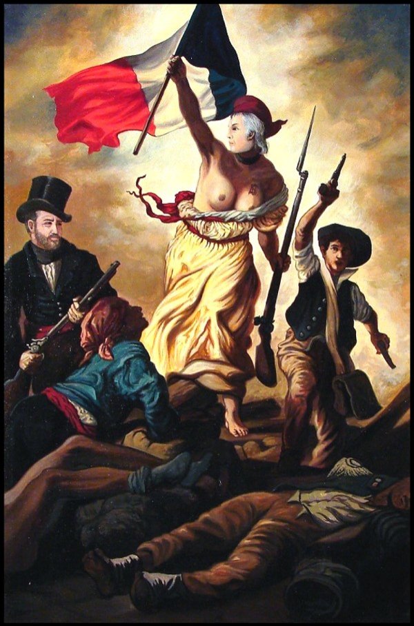 Sandow Birk (b. 1962) American: KATZ ON THE BARRICADES, 2000, oil and acrylic painting on canvas, titled signed and dated on verso, 30 x 20". Provenance: Estate of Stuart Katz